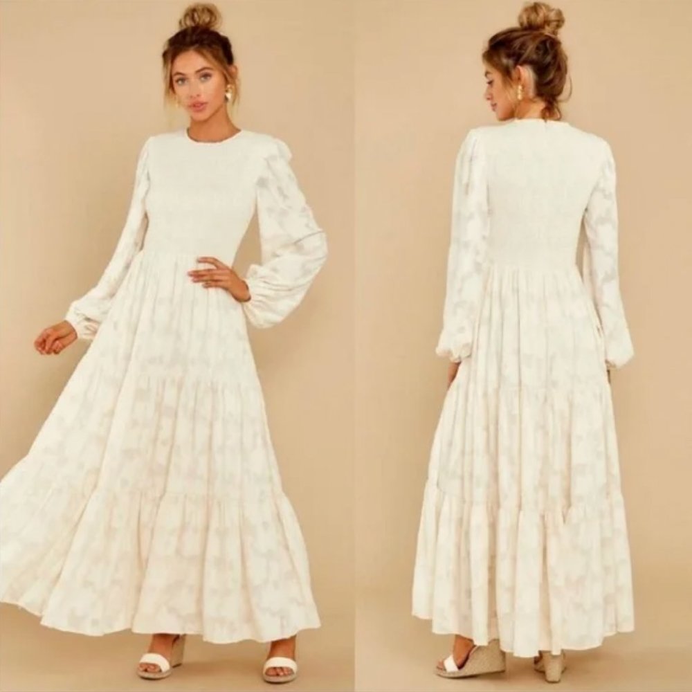 Red Dress- A Fine Romance Cream Lace Maxi Dress (Sz Med)